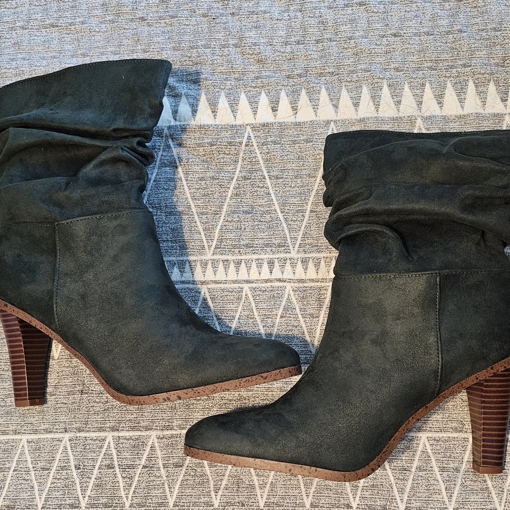 JustFab Green Ankle Booties Suede Minimalist Design